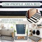 Front Door Mat Indoor Entrance - 2x4.3 Ft Modern Washable Layered Doormat Outdoor Entrance Porch Rug Non-Slip Black White Geometric Runner Rug for Kitchen Bedroom Laundry Room Porch Decor