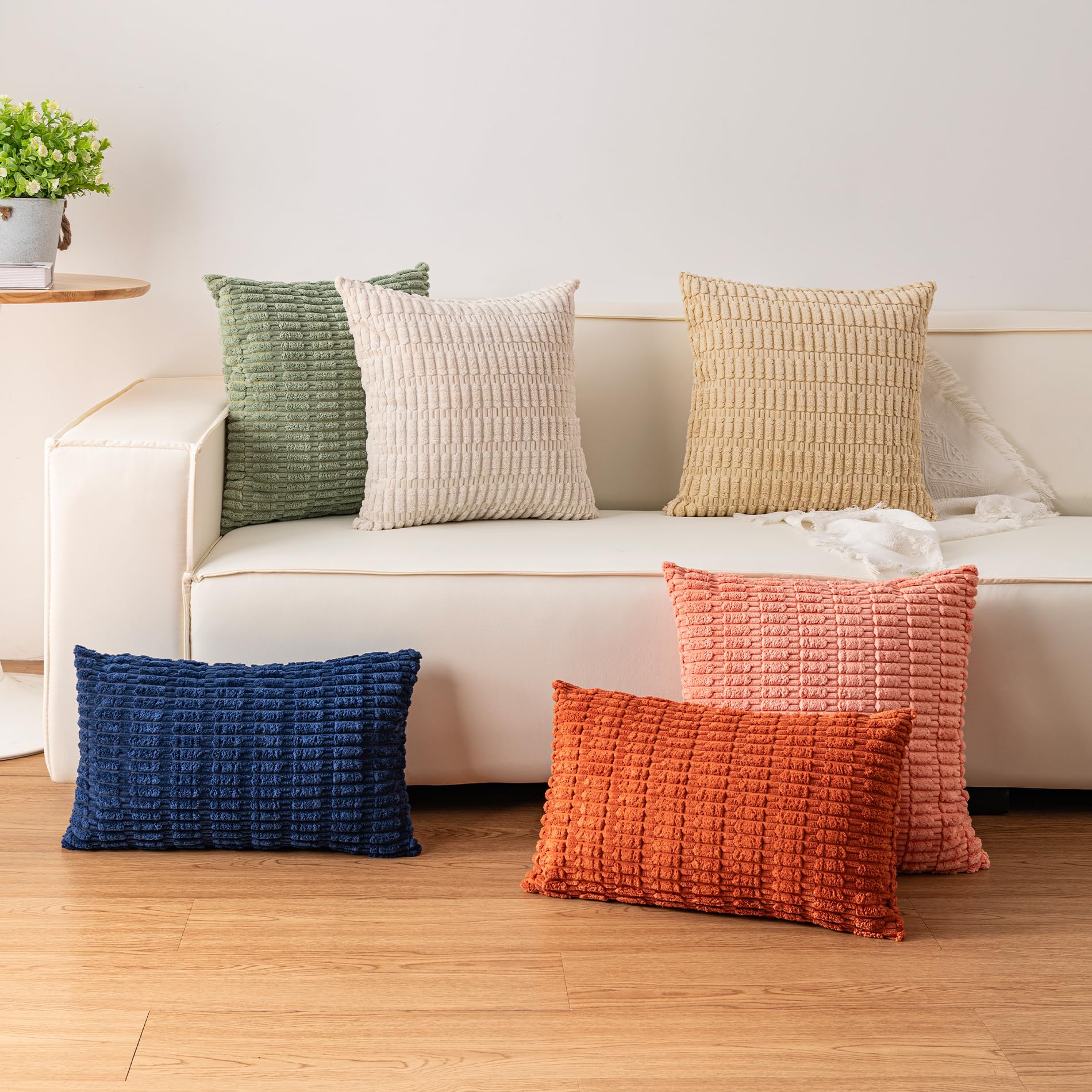 Aegero Pack of 2 Corduroy Decorative Throw Pillow Covers 24x24 Inch, Blue