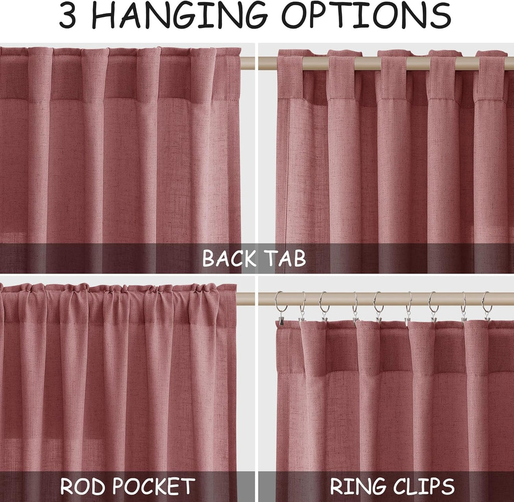 Canyon Rose Linen 144 Inch Curtains for Living Room Light Filtering Semi Sheer Curtain Back Tab Modern Farmhouse Decor Elegant Girl Drapes Floor to Ceiling High Window for Bedroom 52x144, 2 Panels