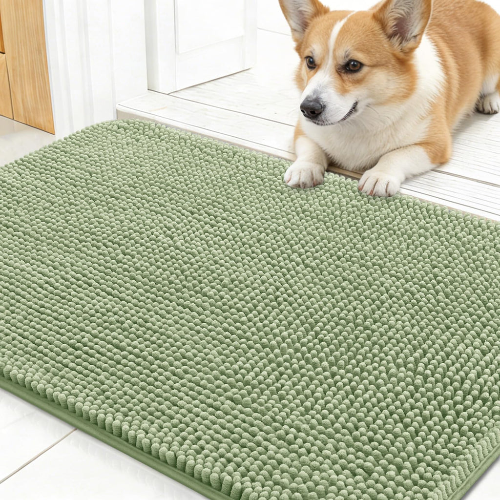 OLANLY Dog Door Mat for Muddy Paws 30x17, Super Absorbent Chenille Mud Mat