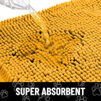 Smiry Dog Door Mat for Muddy Paws, Absorbent Dirt Trapper Non Slip Quick Dry Washable Chenille Mat for Mud Dogs, Entry Rug for Indoor and Outdoor (48x30 Inches, Golden Yellow and Black)