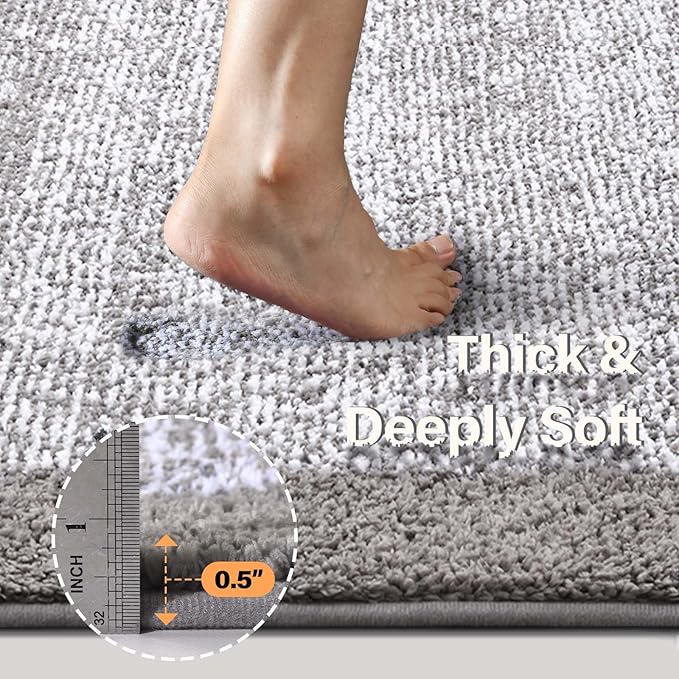36x24 Large Bathroom Rugs Washable Non Slip, Light Grey Bath Mat for Bathroom Floor Tub, Soft Absorbent Quick Dry Mats for Shower, Bathtub,Home Decor