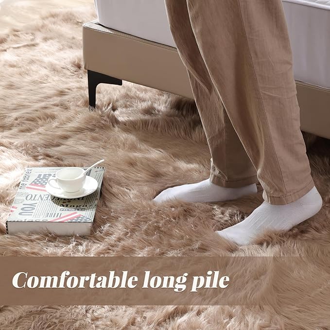 ORINOVA Beige Faux Sheepskin Fluffy Fur 2x3 Area Rugs for Bedroom Washable Shaggy Carpet Rug for Living Room Nursery Furry Rug Home Décor