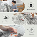 9x12 Area Rugs for Living Room: Washable Abstract Black Grey Badroom Carpet
