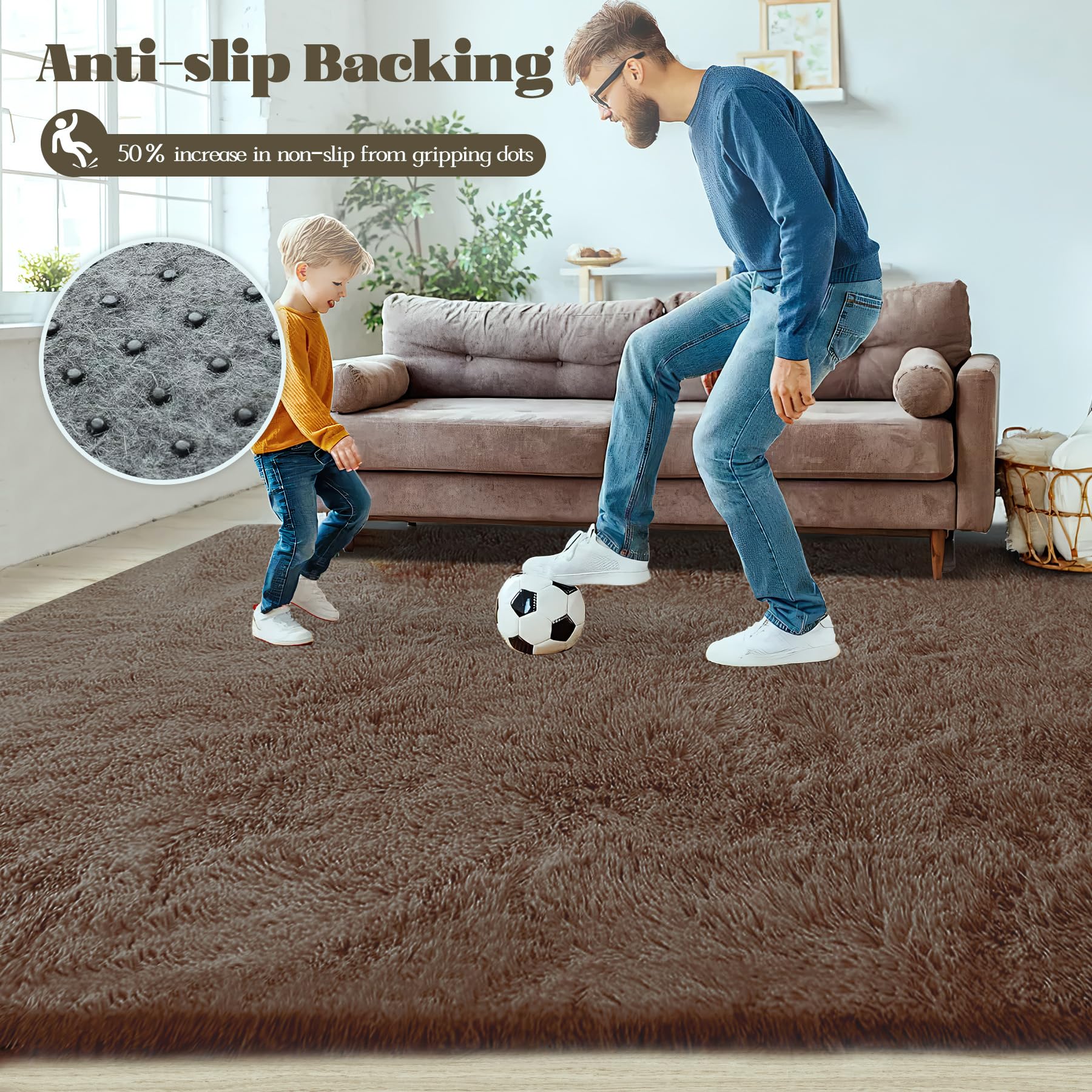 8x10 Area Rugs for Living Room: Fluffy Shag Soft Washable Rug Large Fuzzy Plush Indoor Carpet for Bedroom Nursery Playroom Kids Girls Boys Room (Coffee, 8'x10')
