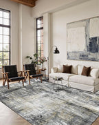 Latte&Fog 6x9 Area Rugs for Living Room Bedroom, Black Modern Abstract Neutral Washable Rug, Boho Non Slip Low Pile Carpet for Dining Room, Dorm,Classroom,College Dorm and Farmhouse - Black Gold