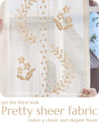 jinchan Belrose Linen Sheer Curtains for Living Room 96 Inch Length Sheer Voile Embroidered Floral Curtains for Bedroom Light Filtering Rod Pocket Window Treatments Farmhouse Decor 2 Panels Beige