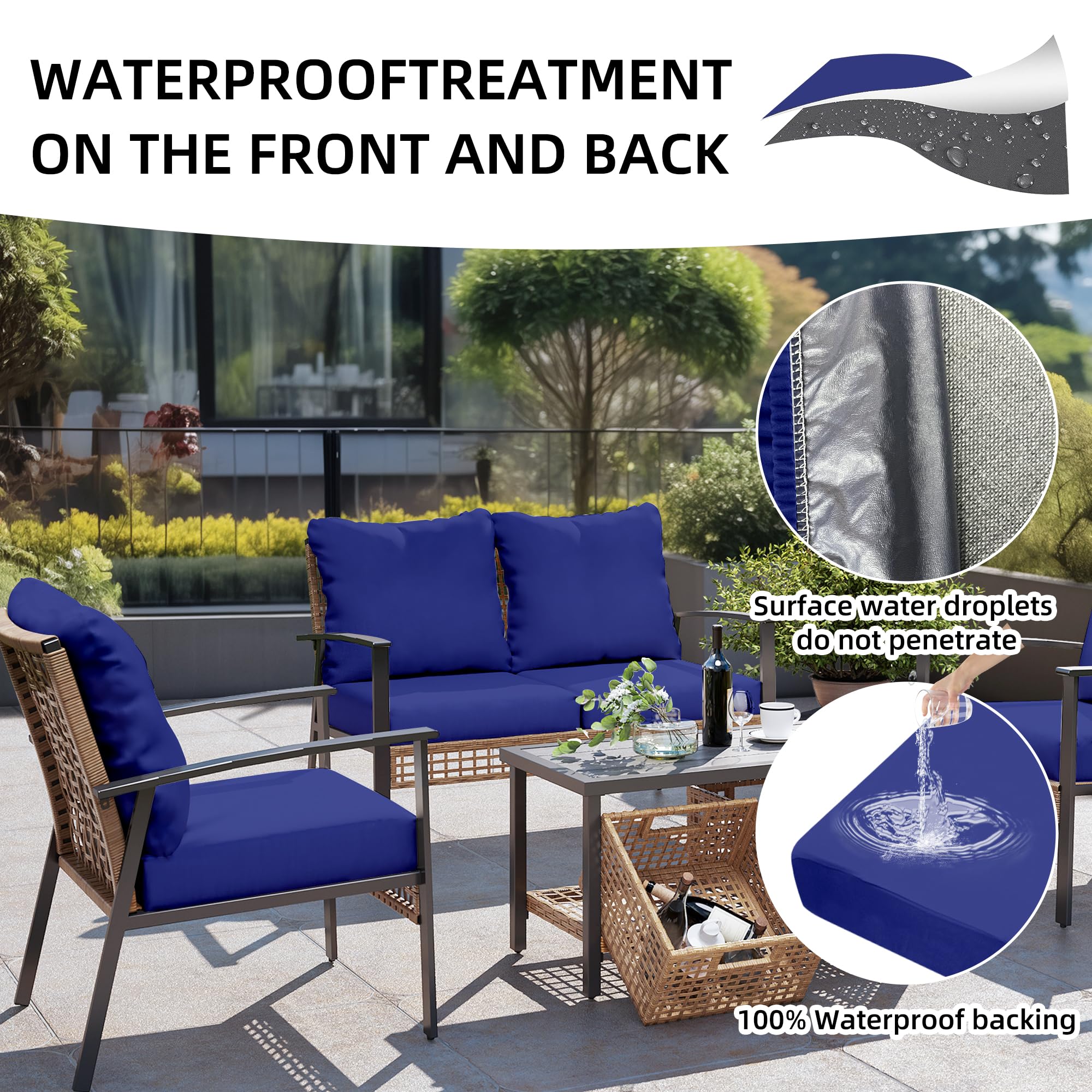 DREAHOTEXTIL 14Pcs Outdoor Cushion Covers, Patio Cushion Covers,Stretch Elastic Slipcovers, Replacement Washable & Reusable Furniture Protector for Patio Couch (Lake Blue,Cover Only)