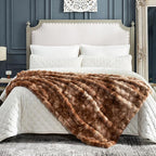 Cozy Bliss Faux Fur Throw Blanket for Couch, Fuzzy Soft Plush Thick Bubble Blanket for Sofa Bedroom Living Room, 50 * 60 Inches Tie Dye Brown