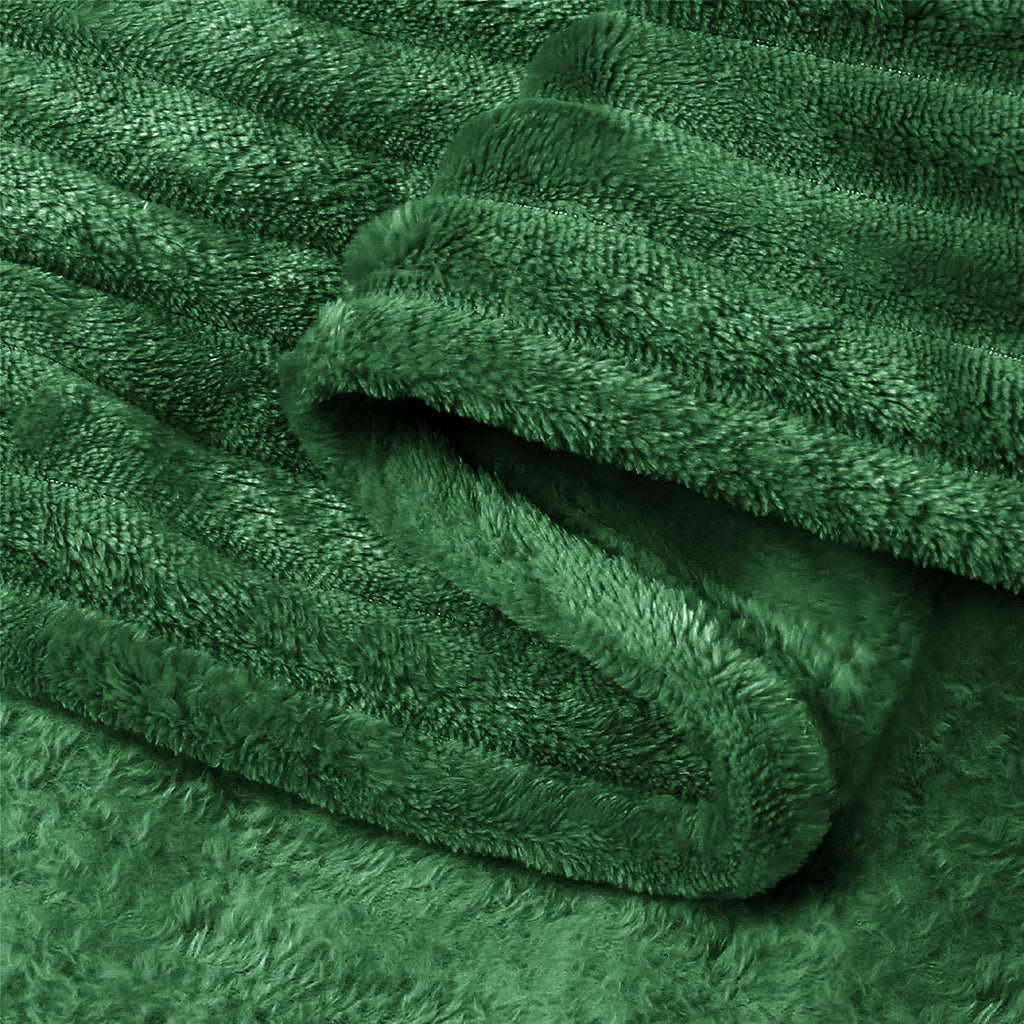 BEDELITE Ribbed Jacquard Dark Green Blankets Queen Size for Bed, 90x90 Inch