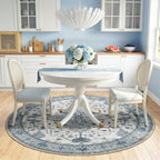 RELEANY Washable Area Rug, Round 6ft, Blue/White/Gray