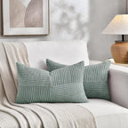 Fancy Homi 2 Packs Grey Blue Lumbar Decorative Throw Pillow Covers 14x22 Inch for Living Room Couch Bed, Rustic Farmhouse Boho Home Decor, Soft Striped Corduroy Rectangle Accent Cushion Case 35x55 cm