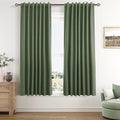 Guken Olive Green 100% Blackout Curtains 63 Inch Length 2 Panels Set for Living Room Bedroom Back Tab Thermal Insulated Black Out Linen Drapes Room Darkening Window Curtains 63 Inches Long