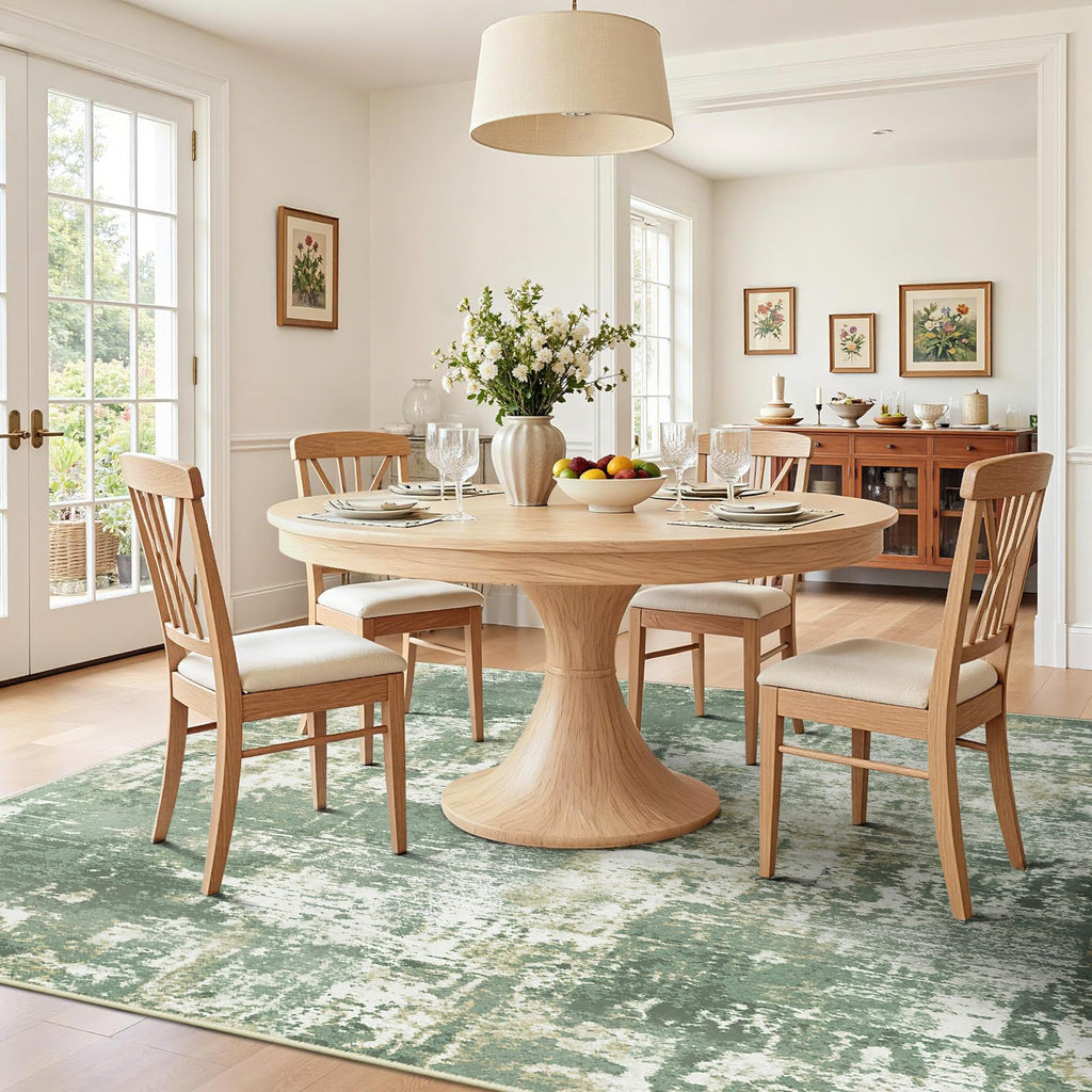 RELEANY Washable 5'x7' Abstract Area Rug for Living Room Light Green