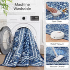 Lofus 8x10 Area Rugs for Living Room, Machine Washable Non-Slip Area Rug, Low Pile Large Rugs for Bedroom, Kitchen, Dining Room, Home Office, Vintage Oriental Print Rug, Dark Blue with White