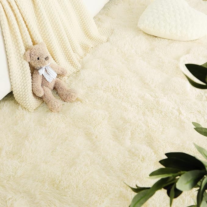 LOCHAS Ultra Soft Indoor Modern Area Rugs Fluffy Living Room Carpets for Children Bedroom Home Decor Nursery Rug 5.3x7.5 Feet, Light Champagne