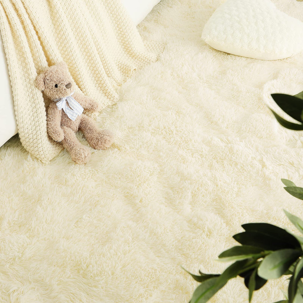 LOCHAS Area Rugs Fluffy Living Room Carpet for Bedroom 6x9, Light Champagne