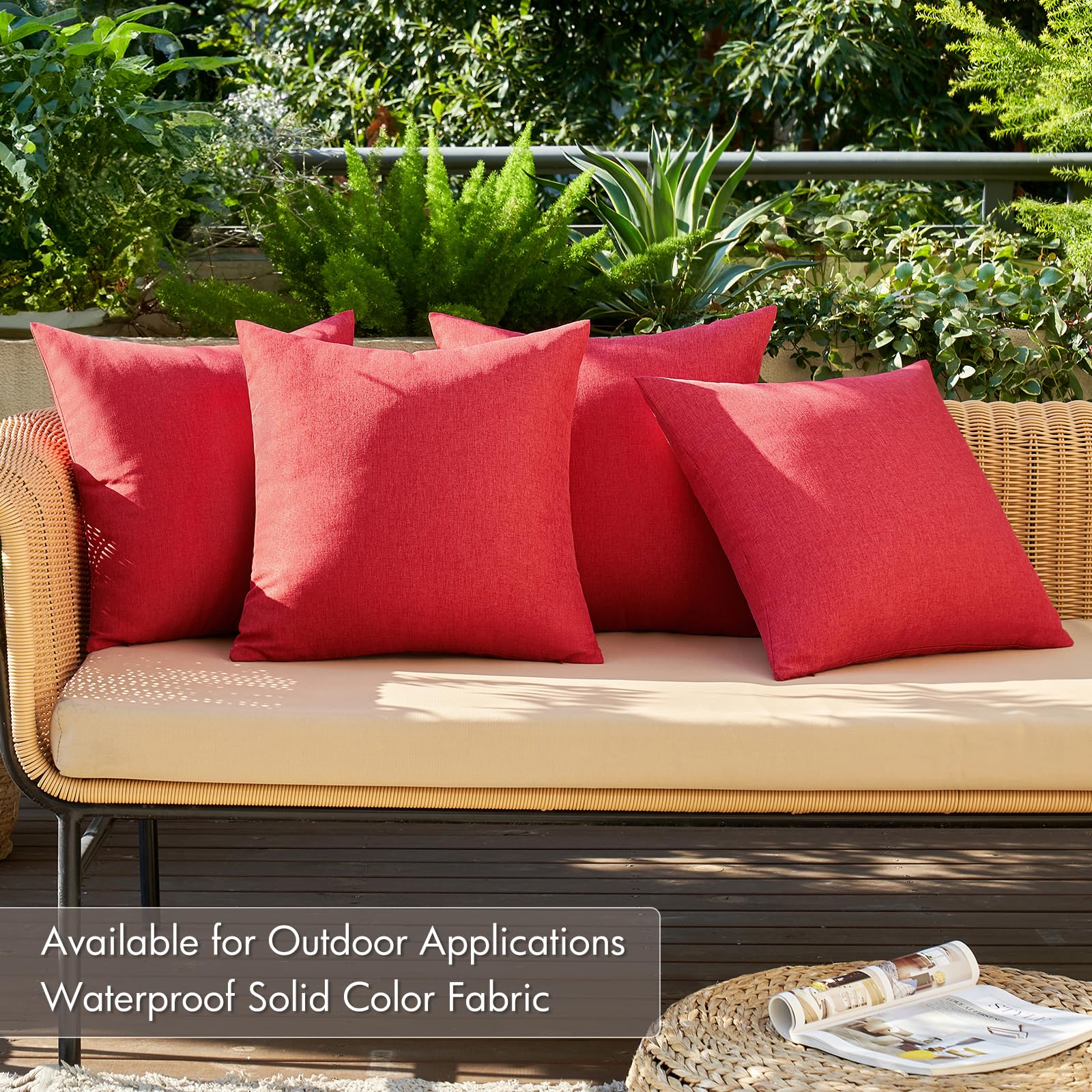 MIULEE Pack of 4 Decorative Outdoor Throw Pillow Covers Linen Waterproof Pillow Covers Summer Farmhouse Cushion Cases for Patio Garden Tent Balcony Couch Sofa 16x16 Inch Red