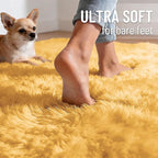 OLANLY 2x5 Machine Washable Runner Rugs for Hallway, Soft Fluffy Shaggy Bedside Rugs for Bedroom, Living Room, Indoor Floor Carpet for Kids Girls and Boys, Home Decor Aesthetic, Mustard Yellow