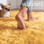 OLANLY 2x3 Machine Washable Small Bedside Rug, Soft Fluffy Shaggy Entryway Throw Rugs for Bedroom, Living Room, Indoor Floor Carpet for Kids Girls and Boys, Home Decor Aesthetic, Mustard Yellow