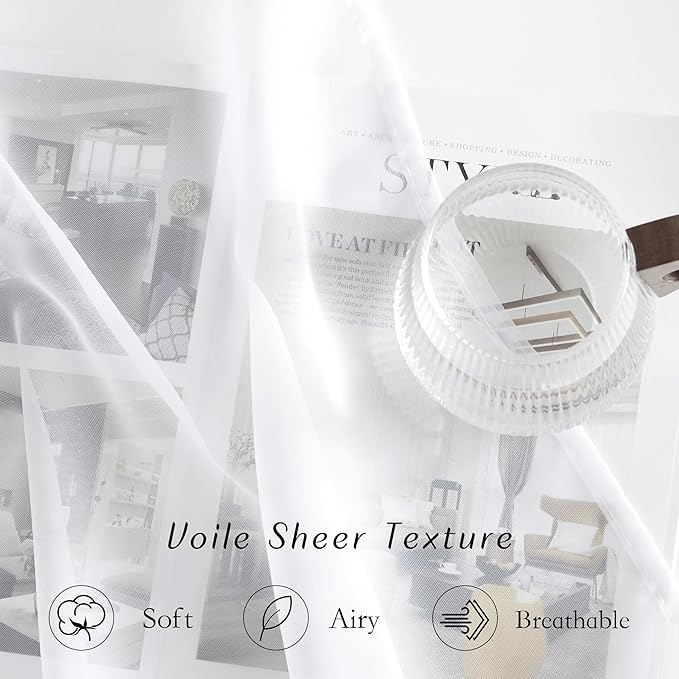 NICETOWN White Sheer 102 inch Curtains for Living Room, Grommet Elegant and Airy Window Treatments Translucent Lightweight Drapes for Living Room/Bedroom,2 Panels, W54 x L102