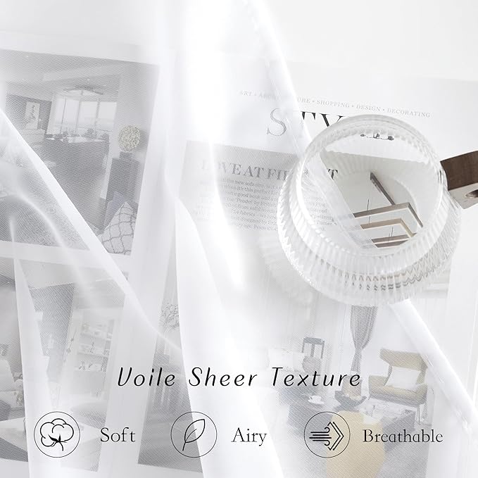 NICETOWN White Sheer Curtains 84 inches Long - Home Decoration Grommet Airy & Lightweight Elegant Window Treatments with Light Filtering for Bedroom/Living Room (2 Panels, W54 x L84)
