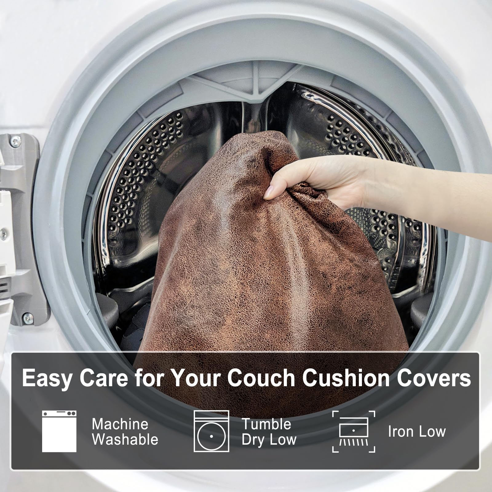 ANARACHON Leather Look Couch Cushion Covers Sofa Seat Slipcovers Sets Couches Furniture Protector for Sectional Armchair Loveseat Pets Kids Stretch Spandex Fabric (3 Cushion Sofa, Light Brown)