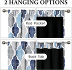 Beauoop 100% Blackout Curtains 84 Inches Long 2 Panels for Bedroom Living Room Blue Grey Moroccan Geo Room Darkening Thermal Insulated Soundproof Rod Pocket Back Tab Window Treatments Drapes, 50x84