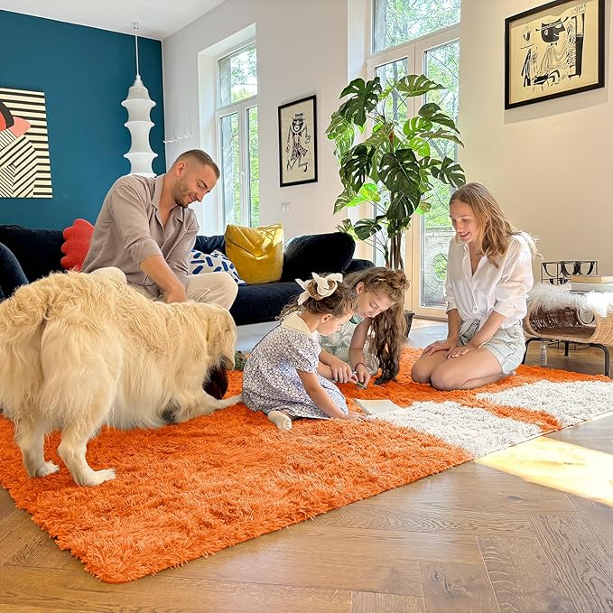 OLANLY 2x3 Machine Washable Small Bedside Rug, Soft Fluffy Shaggy Entryway Throw Rugs for Bedroom, Living Room, Indoor Floor Carpet for Kids Girls and Boys, Nursery Rooms, Home Decor Aesthetic, Orange