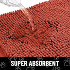 Smiry Dog Door Mat for Muddy Paws, Absorbent Dirt Trapper Non Slip Quick Dry Washable Chenille Mat for Mud Dogs, Entry Rug for Indoor and Outdoor (36x24 Inches, Maple Red and Black)