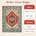 SERISSA Boho Rugs for Entryway, 2x3 Orange Entryway Rug Non-Slip Washable Small Area Rug, Ultra Soft Oriental Vintage Low-Pile Indoor Door Mat Floor Carpet for Entrance Bedroom Kitchen Bathroom