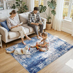 RELEANY Washable 4'x6' Abstract Area Rug for Living Room Blue Gray