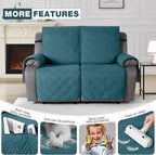TAOCOCO 100% Waterproof Loveseat Recliner Covers 2 Seater, Split Loveseat Covers for Reclining loveseat, Non Slip Reclining Couch Cover with Double Straps for Kids, Pets(2 Seater, Peacock Blue)