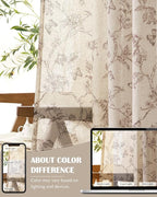 jinchan Floral Linen Curtains for Living Room 96 Inch Length Butterfly Curtain Taupe Floral Curtains French Country Farmhouse Curtain Flower Patterned Drapes Window Treatment Set 2 Panels