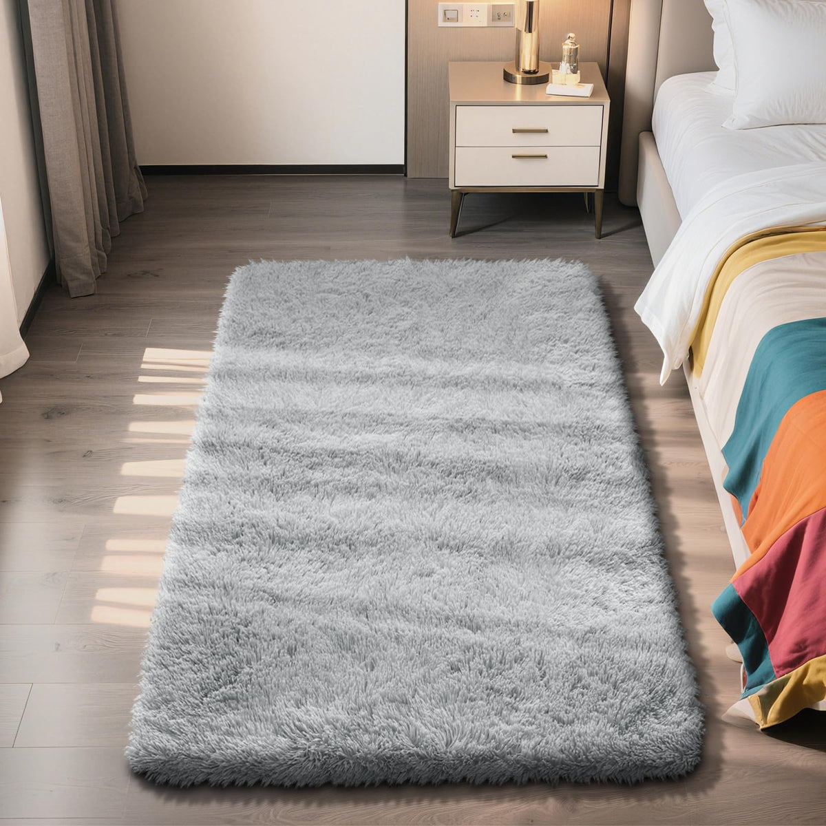 3x5 Area Rug for Bedroom, Grey Fluffy Shag Rug Small Rug Plush Carpet