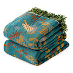 MSGKV Boho Throw Blanket 50"x60" Cotton Throw for Couch Sofa, Floral Quilt