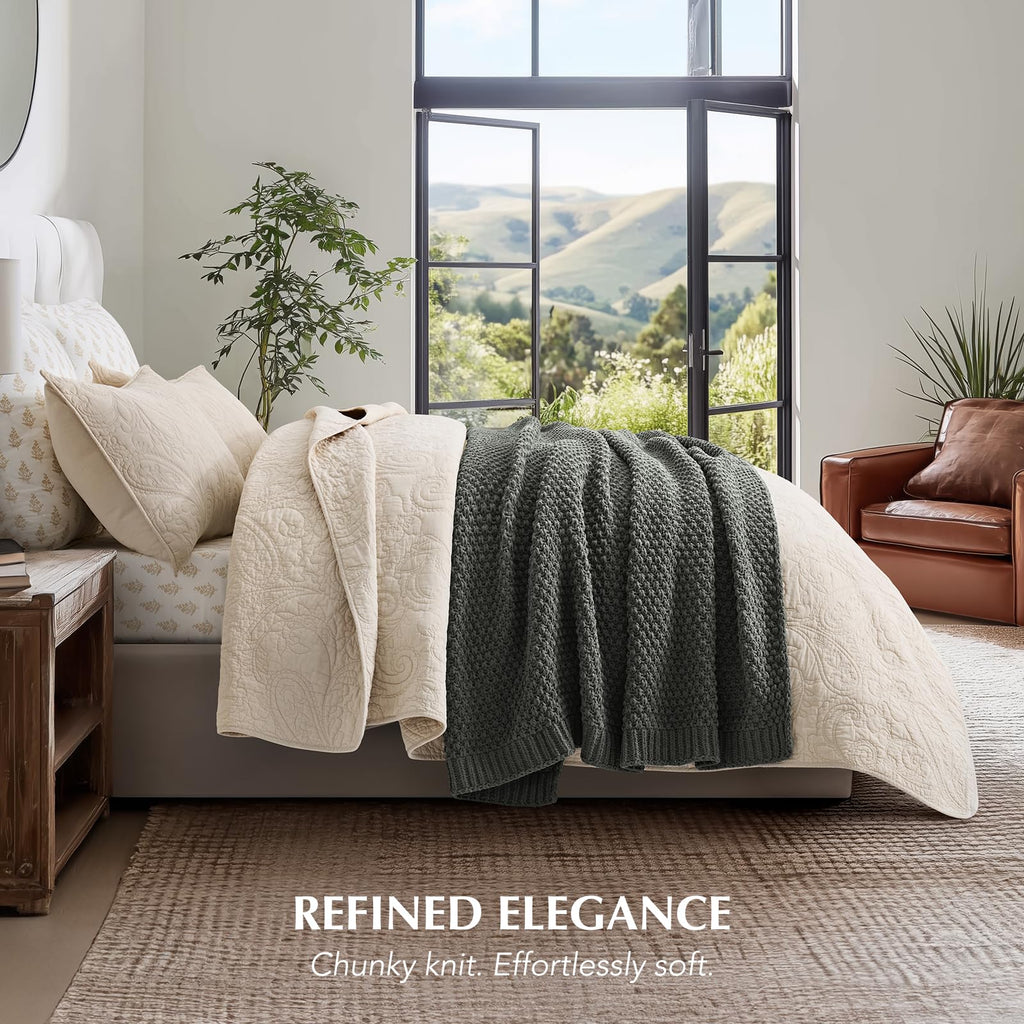 EVERGRACEHOME Chunky Chenille Knit Throw Blanket, 60 x 80, Charcoal Gray