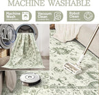 Madane 6x9 Area Rugs for Living Room, Vintage Stain Resistant Area Rug, Washable Floral Print Thin Floor Carpet with Non-Slip Backing for Bedroom Dining Room, Green/Ivory