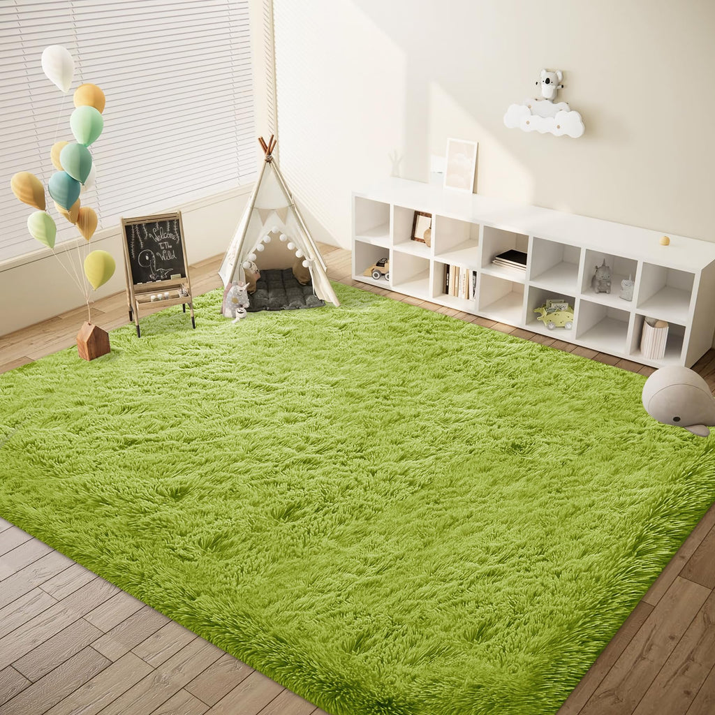 8x10 Area Rugs for Living Room: Fluffy Shag Soft Washable Rug Large Fuzzy Plush Indoor Carpet for Bedroom Nursery Playroom Kids Girls Boys Room (Grass Green, 8'x10')