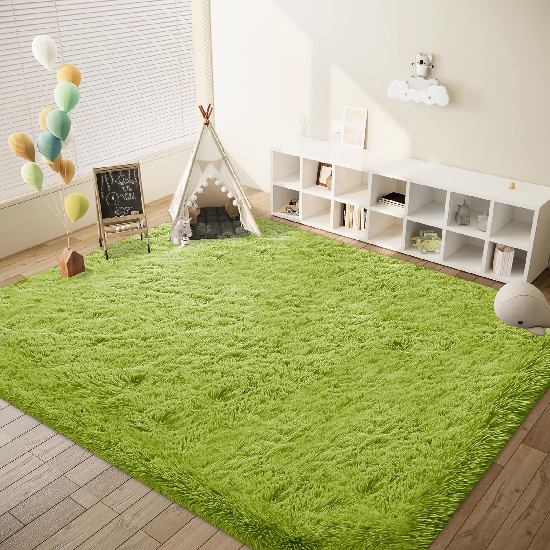 8x10 Area Rugs for Living Room: Fluffy Shag Soft Washable Rug Large Fuzzy Plush Indoor Carpet for Bedroom Nursery Playroom Kids Girls Boys Room (Grass Green, 8'x10')