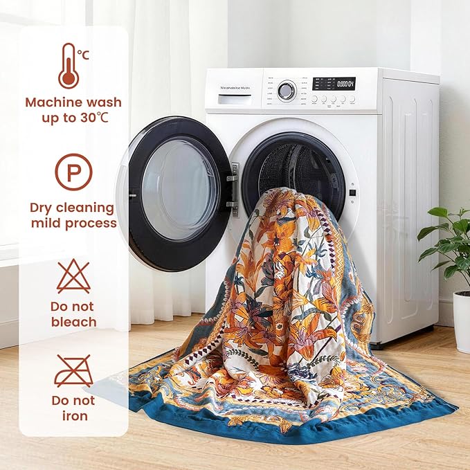 MSGKV Boho Throw Blanket 60"x80" Bed Floral 100% Cotton Blanket Spring Breathable Lightweight Twin Couch Blankets All Seasons Home Decor Muslin