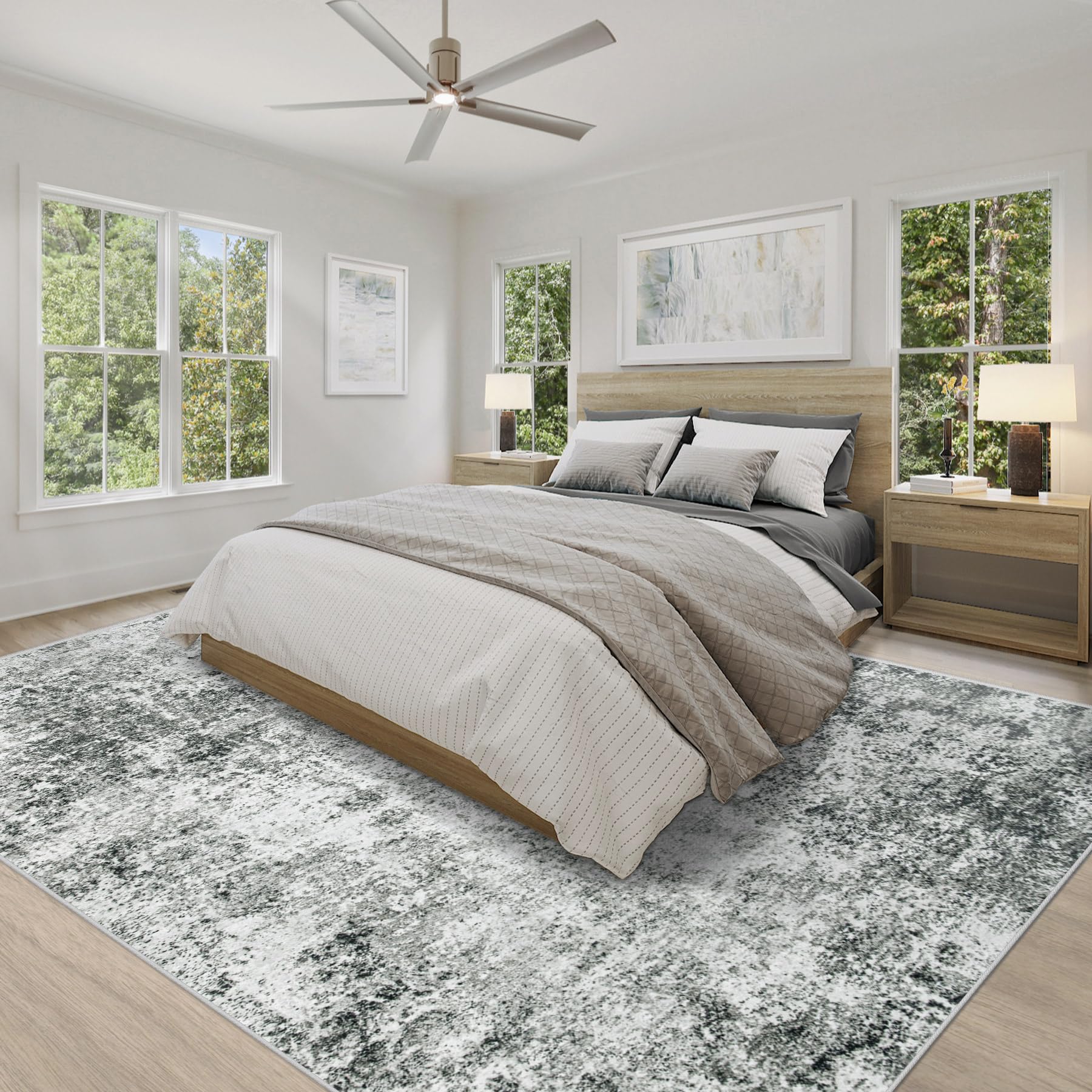 XLUEZ 8x10 Area Rugs for Living Room, Washable Modern Abstract Large Area Rug Neutral Soft Non Slip Kids Rug Stain Resistant Indoor Carpet for Bedroom Nursery Dining Room Playroom(Grey, 8'x10')