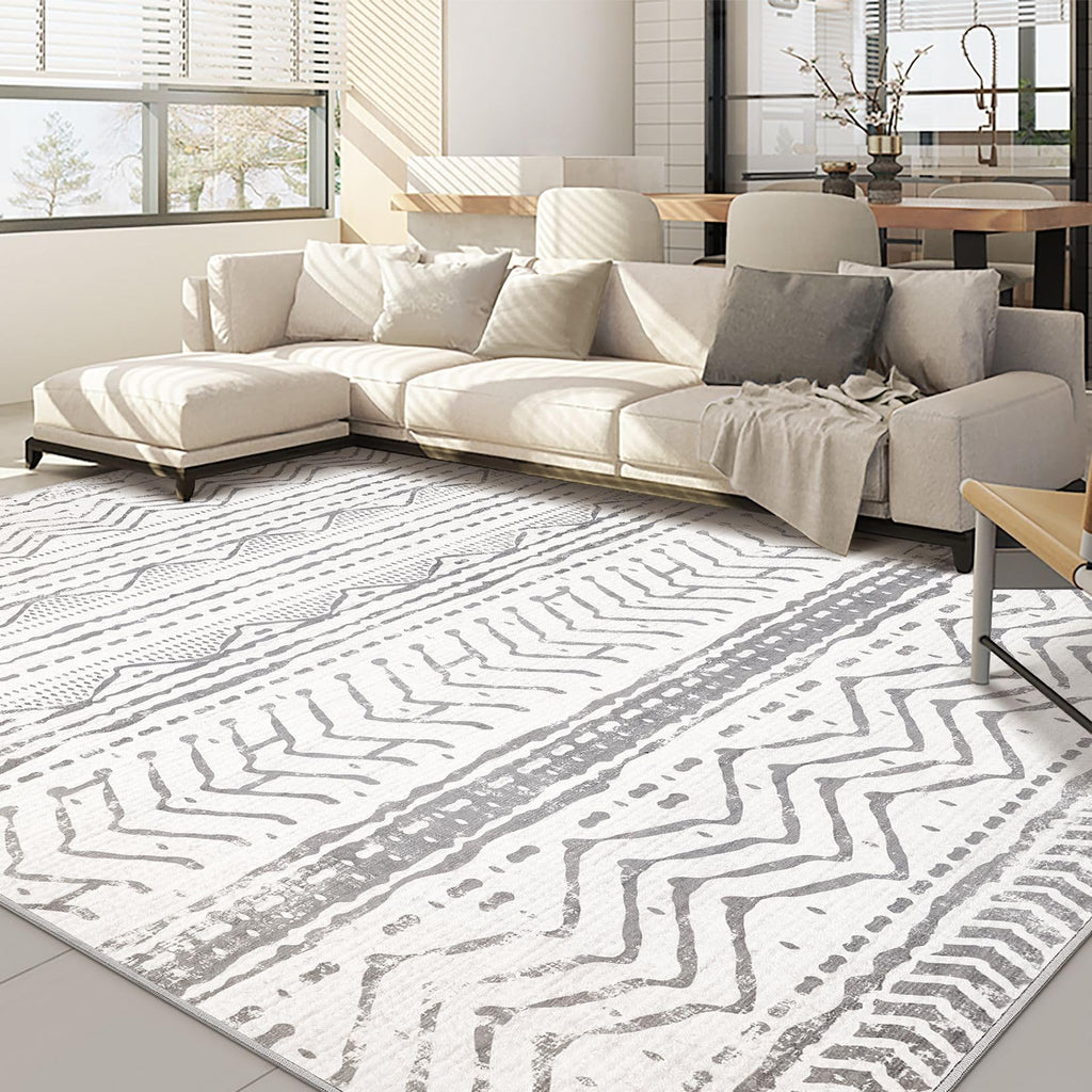 Nakagishi Area Rugs 9x12 Living Room: Washable Boho Large Neutral Modern Soft Farmhouse Rug Stain Resistant Indoor Non-Slip Accent Carpet for Bedroom Nursery Kids Playroom Office Dining Room- Gray