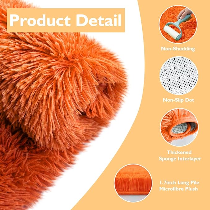 3x5 Area Rug for Bedroom, Orange Fluffy Shag Rug Small Rug Plush Carpet