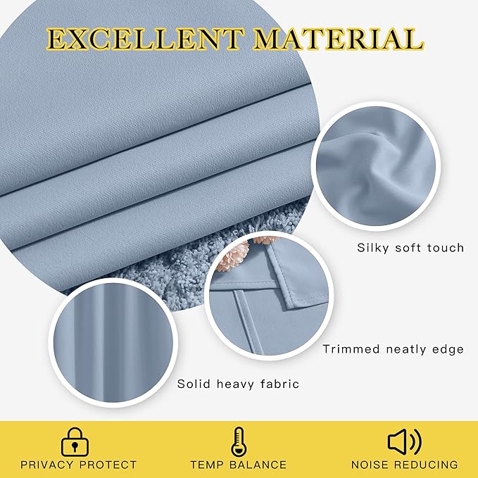 NICETOWN Blackout 102 inch Curtains for Living Room, Grommet Thermal Curtains Room Darkening Window Treatments Sound Reducing for Bedroom, Vintage Blue, 2 Panels, W52 x L102
