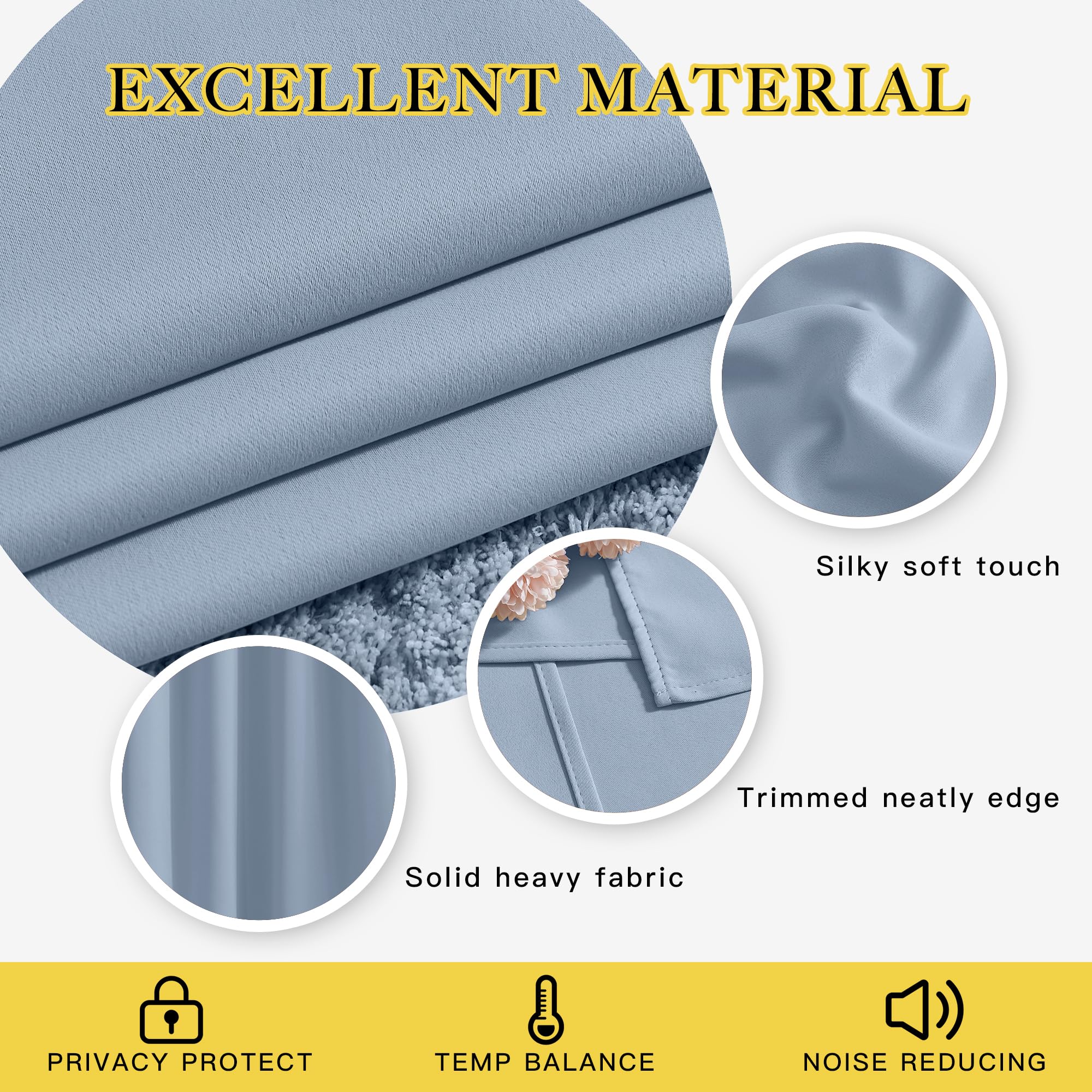NICETOWN Blackout Vintage Blue Curtains for Bedroom, Energy Saving Thermal Insulated Sound Dampening Window Curtains Grommet Room Darkening for Living Room, 2 Panels, W52 x L90