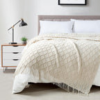 BOURINA Green Throw Blanket 50x60 Inch Boho Knitted Soft Throw Sofa Blanket