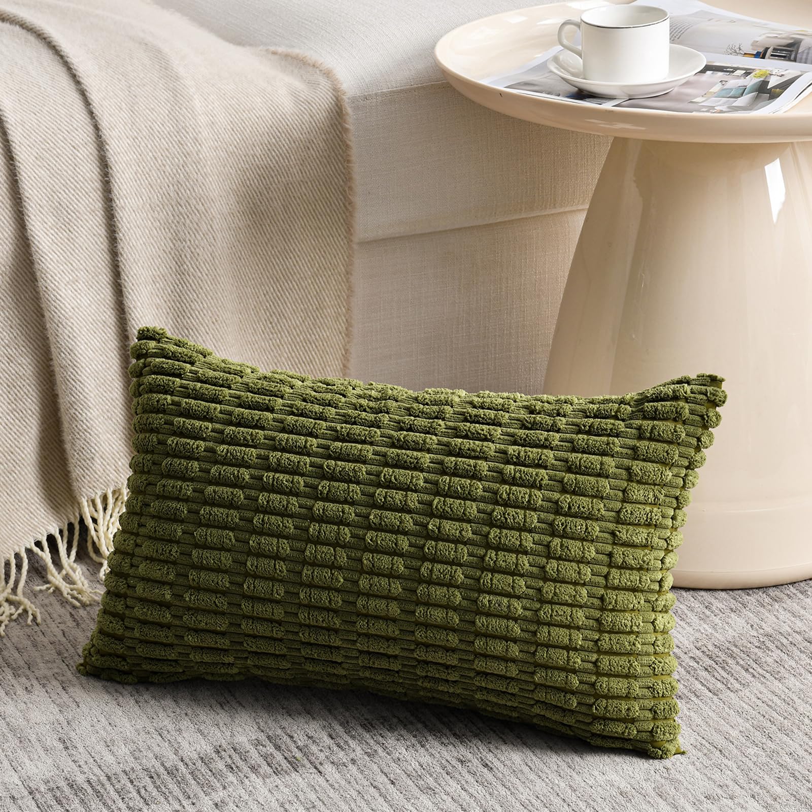 Fancy Homi 4 Packs Decorative Throw Pillow Covers for Living Room Couch Bed, Modern Farmhouse Boho Home Décor Accent Cushion Case, 24" x 12", Moss Green