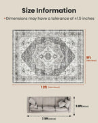 AMADA HOMEFURNISHING 9x12 Area Rug, Washable Low-Profile Large Area Rug with Non-Slip Backing & Durable Edge Binding, Vintage Large Rugs for Living Room, Bedroom