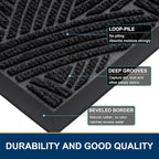 Smiry Front Door Mat Outside Entrance, Heavy Duty Sturdy Natural Rubber Doormat, Trap Dirt and Moisture, Easy Clean Low Profile Mats for Indoor Outdoor Entry, Interwoven Stripes 29.5x17, Black